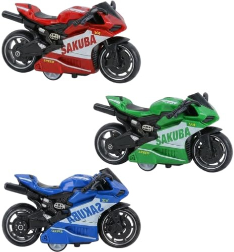 Efuwfugc 3Pcs Toy Motorbike, Miniature Motorbike Toy, Display Decoration for Collectors, Travel Entertainment Activity, Travel Entertainment for Children, Available in Red Green Blue Colours