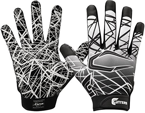 Cutters Football Gloves - Game Day Football Receiver Gloves with High Tack Silicone Grip, Superior Support and Protection - Black and White - Youth-Large