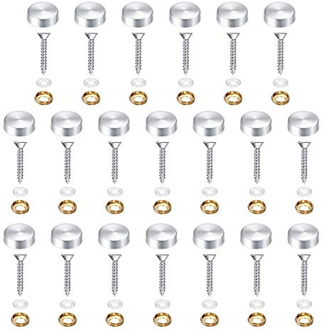 Hicello 20Pcs Decorative Mirror Screws, Stainless Steel Screw Cap/Cover 16mm for Fasteners, Sign/Advertising Hardware, Nails, Construction, Tea Tables, Wardrobes Glass Furniture