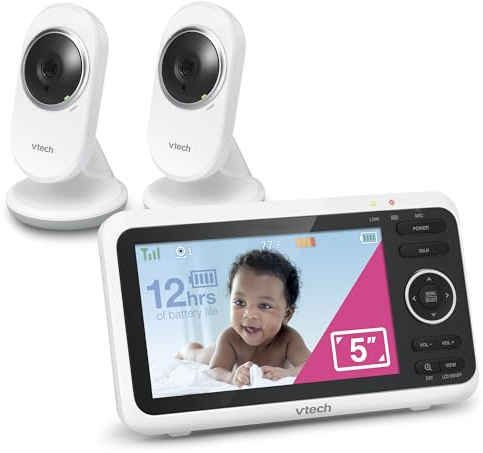 [Newly Upgraded] VTech VM350-2 Video Monitor with Battery supports 12-hr Video-mode, 21-hr Audio-mode, 5 Screen, 2 Cameras, 1000ft Long Range, Bright Night Vision, 2-WayTalk, Auto-onScreen, Lullabies