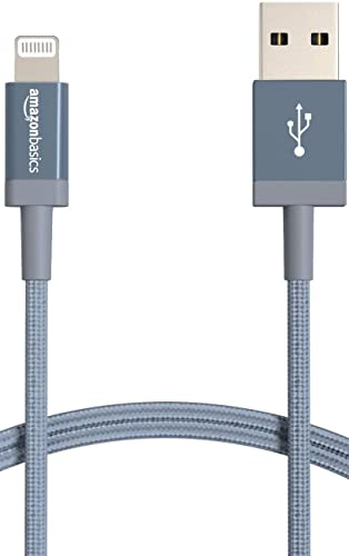 Amazon Basics Verbindungskabel USB-A auf Lightning, Nylon-umflochten, MFi-zertifiziertes Ladekabel für iPhone, dunkelgrau, 0.9 m, kompatible mit Tablet
