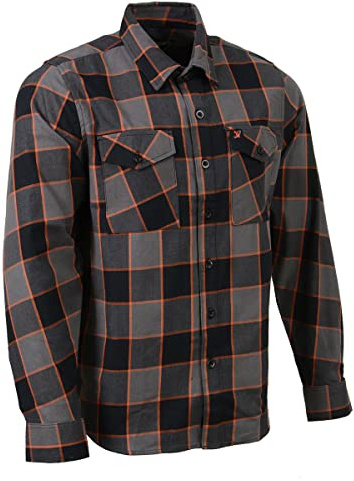 Milwaukee Leather MNG11648 Men's Grey with Brown and Orange Long Sleeve Cotton Flannel Shirt - X-Large