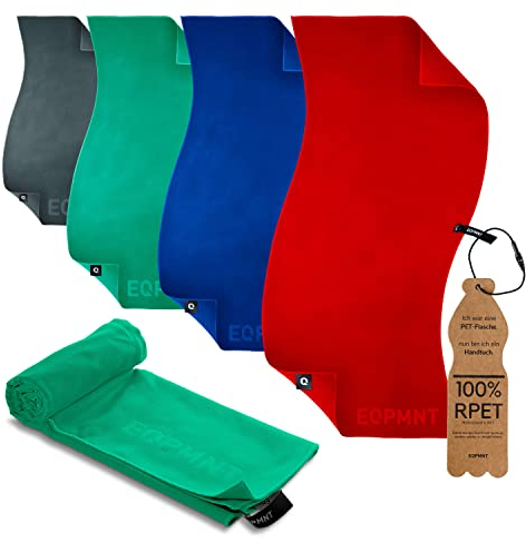 EQPMNT Nachhaltiges Mikrofaser Handtuch groß/klein, leicht + schnelltrocknend | Microfaser Handtücher aus 100% recyceltem Kunststoff zum Reisen - grün