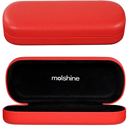 molshine Hartschalen PU Leder Brillenetui,tragbares helles Brillenetui für Männer Frauen Mädchen Reise Studie Arbeit Travel (Rot)