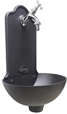 Fonderia Bongiovanni | Fontanella da giardino | Fontana a muro | Modello Malta| colore antracite | con rubinetto ottone cromato | per casa giardino | fontanella da esterno | fontana da giardino