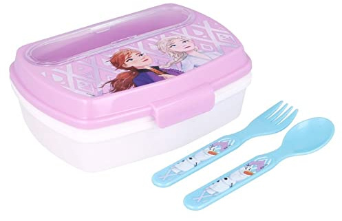 OM SUPPLIES Frozen Cartoon Characters Children Lunch Sandwich Box Container with Plastic Spoon and Fork, Great for School or Picnic (Frozen)