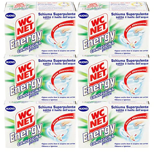Wc Net - Energy con Candeggina, Detergente Igienizzante in Polvere per WC, Schiuma Autopulente con Azione Sbiancante, 4 Buste x 6 Confezioni
