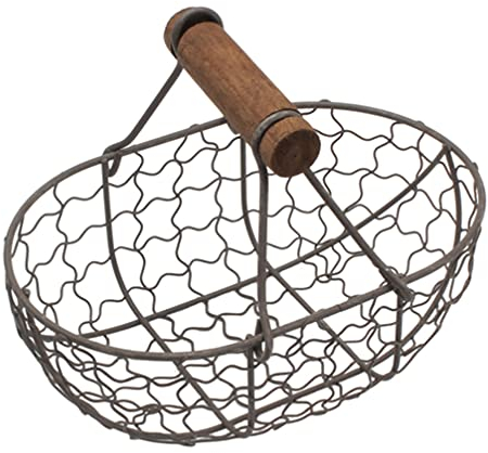 Angoily Wire Egg Basket, Easter Egg Collection Baskets with Wood Handle, Metal Eggs Holder Organizer Fruit Food Organizer for Kitchen Farmhouse (18x12x12cm)