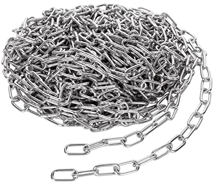 JMIATRY 15 Metres Length 304 Stainless Steel Chain, 3mm Heavy Duty Chain Links, Galvanized Steel Welded Link Chains Lift for Fence Gate, Garage Doors, Swing Chains and Bicycle Security Lock
