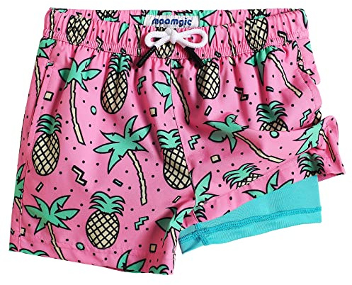 maamgic Boys Swim Trunks with Compression Liner Toddler Stretch Swim Shorts Quick Dry Swimming Trunks Boxer Brief 2 in 1 Beach Shorts Rose Coconut 7