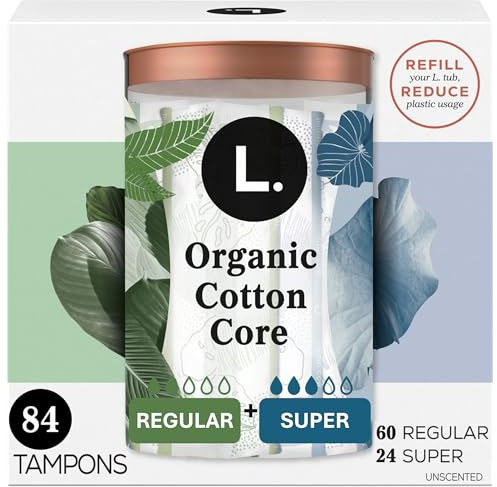 L. Organic Cotton Tampons Multipack - Regular + Super 42 Count x 2 Packs (84 Count Total) (Packaging May Vary)