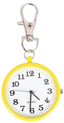 Balacoo Pocket Watches for Men: Portable Clip on Watch with Keychain, Unisex Pocket Watches with Glass Large Digital Dial (Yellow)