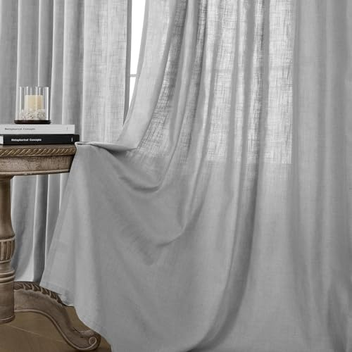Joydeco Linen Curtains for Living Room,Light Filtering Rod Pocket Back Tab Semi Sheer Drapes Window Long Curtains 120 inches Long Ebony Grey