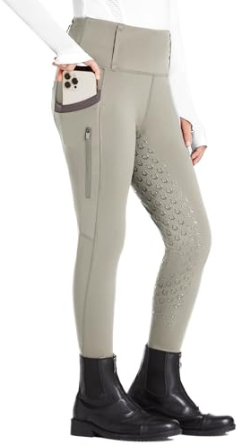FitsT4 Sports Girls Riding Pants Full Seat High Waist Kids Equestrian Breeches Horse Schooling Tights Zipper Pockets Khaki Size L