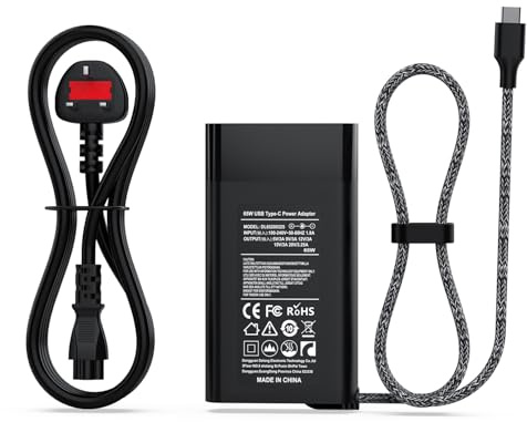 65W USB C Charger Compatible with HP Dell Lenovo Laptop, UK Plug Adapter