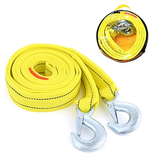 FEMONGY corda traino auto, 4 metri 5 tonnellate (11.000 libbre) cinghia traino auto Con strisce riflettenti, traino bici bambino, corda traino bici - Fune per traino recupero