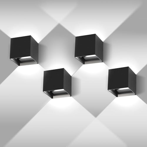 4 Piezas Aplique Pared Exterior/Interior,12W 6500K Ángulo Ajustable IP65