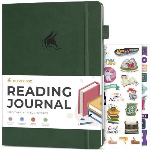 Clever Fox Reading Journal Large – guidad bokrecensionslogg och spårare – gåvor och tillbehör för läsälskare – bokspårningsdagbok för barn och vuxna, 21,5 x 28 cm (skogsgrön)