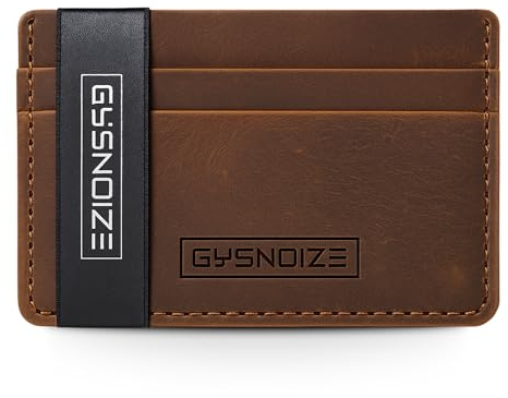 GYSNOIZE Kreditkortshållare för män i äkta läder - smal herrplånbok, smal korthållare för kvinnor, liten damplånbok, kreditkortshållare, plånbok har mini och elegant design., Brun, Slim, Retro