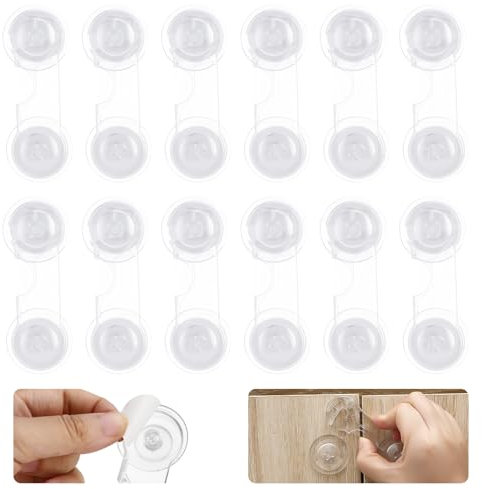 Xialvyu 12 Stück Kindersicherung Schrank Schubladen, Transparente Kindersicherung Schrank Schubladen, Stark Klebend, Kein Bohren, Schrankschloss für Möbel, Küche, Schubladen