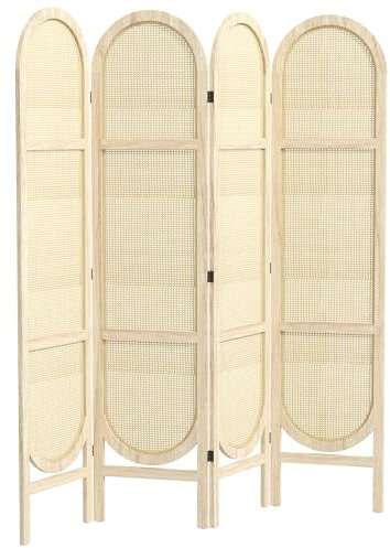 HOMCOM Paravent Interieur en Bois 4 Panneaux 170 x 160 cm séparateur de pièce Pliable et Portable, Motif tissé à la Main, cloison de séparation pour Salon Chambre à Coucher Maison, Bois Naturel