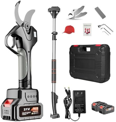 APMOE Brushless Electric Pruning Shears - Portable Cordless Battery Powered Secateurs with LCD Display, 1.7'' Cutting Diameter Power Pruner With Pole for Gardening Tree Trimming