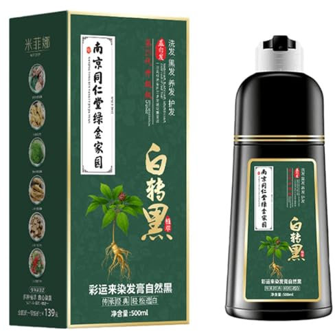Champú de tinte para el cabello negro para mujeres y hombres, champú permanente con ingredientes vegetales naturales, 100 % canas, 16,9 oz
