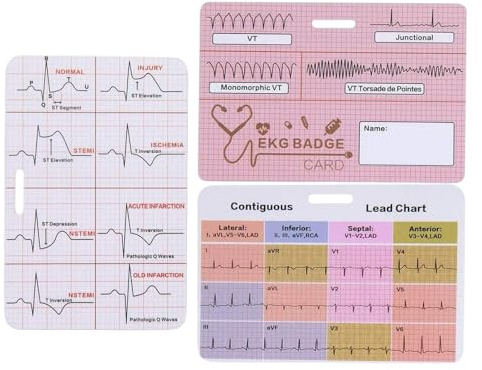 Carte mémoire pour soins infirmiers, guide de poche ECG | 3 pièces accessoires de référence ECG fournitures cardiaques pour le travail laboratoire valeur Er ICU télémétrie Rn cliniques