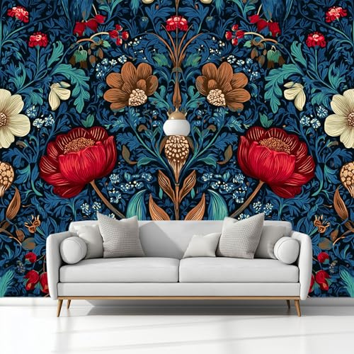 Générique Fleurs De William Morris Papier Peint Vert Foncé Photo Peintures Murales, Salon Tv Canapé Thème Hôtel De Luxe Couloir Fond Mur Peinture Décor À La Maison 200 x 140 cm