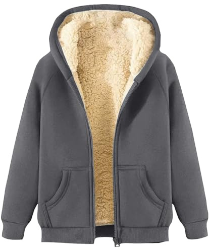 ZTFYKLIN Mujer Sudaderas Fleece con Capucha Forro Polar Chaqueta Essentials Chandal Cremallera Invierno Suave Hoodie Cómoda Cálido Chaqueta de Felpa Ajuste con Chándales Bolsillo Gris oscuro L