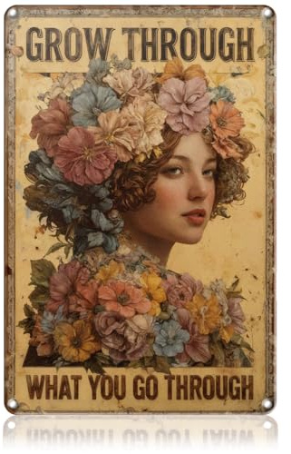 Hobbspring 1 pieza rectangular de metal cartel de chapa vintage flores cartel de hierro póster 20 x 30 cm hermosas damas diferentes decoración de pared para jardín, cafés, día de San Valentín