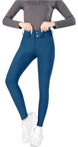 RUWLFE Knapp dragkedja ridbyxor dam ridning leggings knäbyxor full silikon sport tights utrustning för kvinnor, BLÅ, XS
