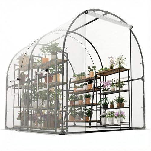 8.2 X 6.6 x 6.6 Ft Walk-in Greenhouse for Outdoors, Upgraded Portable Heavy-Duty Frame Hoop House for Large Garden Plants