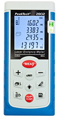 PeakTech P 2802 Profi Laser- Entfernungsmessgerät 0,05M … 80 M - mit Beleuchteter LCD-Anzeige und Wasserwaage, 1 Stück