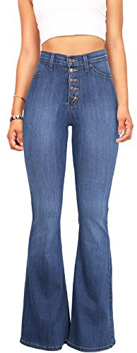 Vibrant Women’s Flare Denim Jeans – High Waisted Button Up Bell Bottom Stretch Classic Flared Pants VP1115 MStone 7