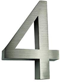 3D Hausnummer 4 Edelstahl Arial rostfrei witterungsbeständig 3D Effekt 16cm Höhe und 3cm aus gebürstetem Edelstahl V2A filigrane Schriftart erhältlich: 0 1 2 3 4 5 6 7 8 9