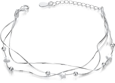 Materia Damen Armband Sterne Kugeln - 925 Sterling Silber 3-reihige Armkette 16,5-20cm verstellbar SA-107