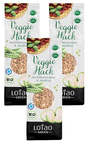 Lotao Veggie Hack Bio (3x 100g) - Veganes Hack: nachhaltig & hochwertig | 70% Protein: Erbsenprotein & Jackfruit | Vielfalt für vegane Lebensmittel: Bolognese Sauce, Burger, Chili Sin Carne uvm.