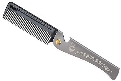 Klappbarer Bartkamm, Faltbarer Haarkamm, Kamm mit Drehknopf, Faltender Bart Kamm Haarglätter Anti-statischer, der Bürste glättet, runder Kamm aus rostfreiem Stahl Zähne Kamm für Friseur(02#)