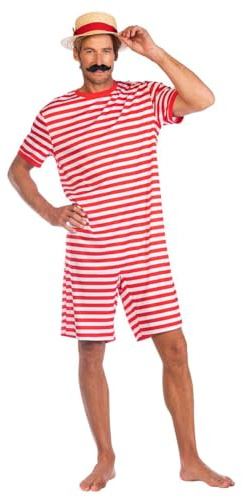 amscan 9908836 Maillot de bain adulte homme rouge années 1920 Taille XL Multicolore