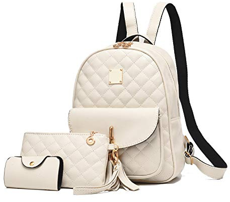 EVEOUT Damen Rucksack PU Leder Lässiger Tagesrucksack zum Reisen Schule Arbeit Schultertasche Rucksack Set Weiß