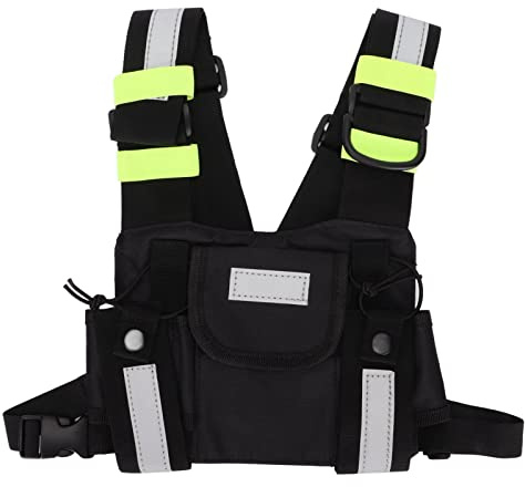 Dilwe Bolsa de Pecho para Radio, Arnés de Pecho para Radio, Paquete Frontal, Funda, Chaleco, Reflectante Verde, Bolsa de Pecho Ajustable para Walkie Talkie