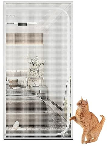 Porte moustiquaire pour Chat, iFCOW Porte moustiquaire Anti-Rayures pour Chat avec Fermeture éclair Empêche Les Chiots Chats de Sortir de la Cuisine de la Chambre à Coucher