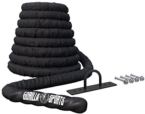 Gorilla Sports® Battle Rope 9/12/15 m, Ø 38/50 mm, avec Fixation Murale