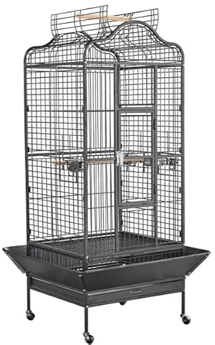 Abician Grande Cage Oiseaux pour Perroquet Grande Cage à Oiseaux exquise avec Toit Ouvrable 81 x 77 x 154 cm Noir