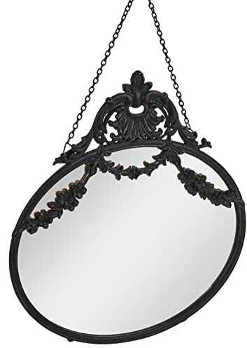 Creative Co-Op Miroir Mural Vintage encadré en étain avec chaîne décorative, Noir