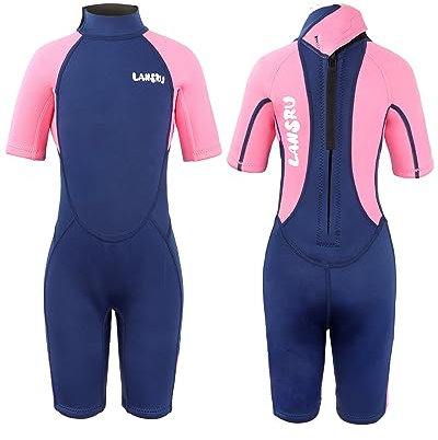 Lansru Kinder Neoprenanzug 2,5mm Kurzer für Jungen und Mädchen, sichereres Material, UV-Schutz, Rückenzipper für Schwimmunterricht, warmhalten in kaltem Wasser