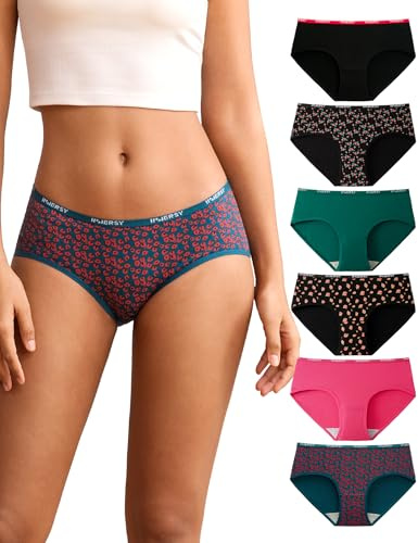 INNERSY Bragas Algodon Mujer Suave Braga Culotte Cintura Baja Ropa Interior Deportiva Pack de 6 (S, 3 Estampados+3 Colores Lisos)