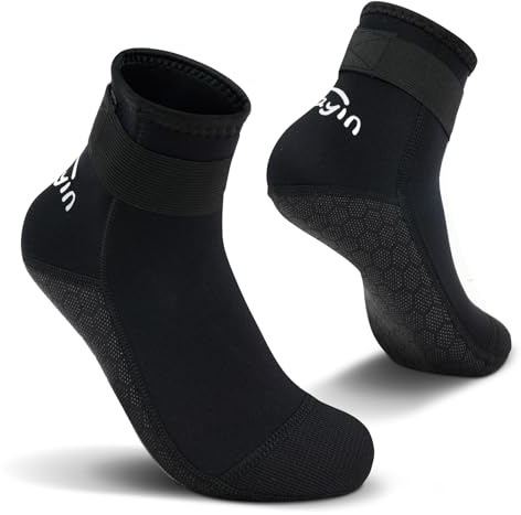 Yikayin neoprenstrumpor, 3 mm wattstrumpor dykstrumpor för män kvinnor män kvinnor, simstrumpor strandstrumpor för snorkling paddling vattenskidåkning SUP, svart, XX-Large