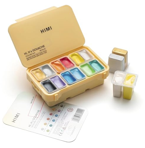 HIMI Gouache Paint Set 12 Colors 12ml Jelly Cup Design, Travel carry, Gouache Paint Non Toxic for Canvas and Paper, Art Supplies
